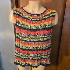 Anthropologie Womens Tank Sweater Multi Color Large Open Knit Made in Italy Boho